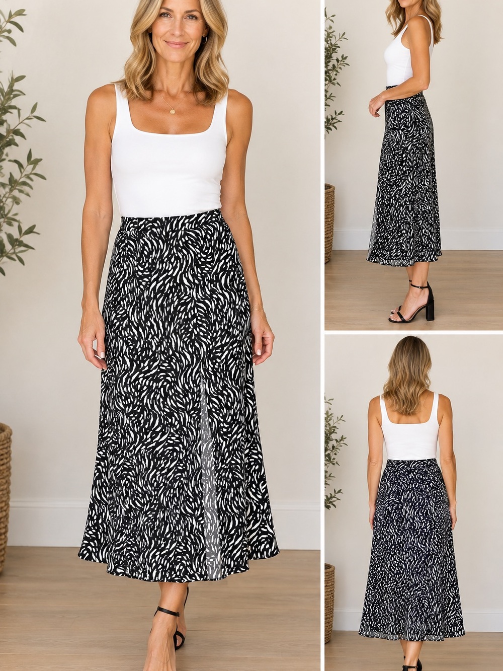 Nine West Black and White Printed Maxi Skirt
